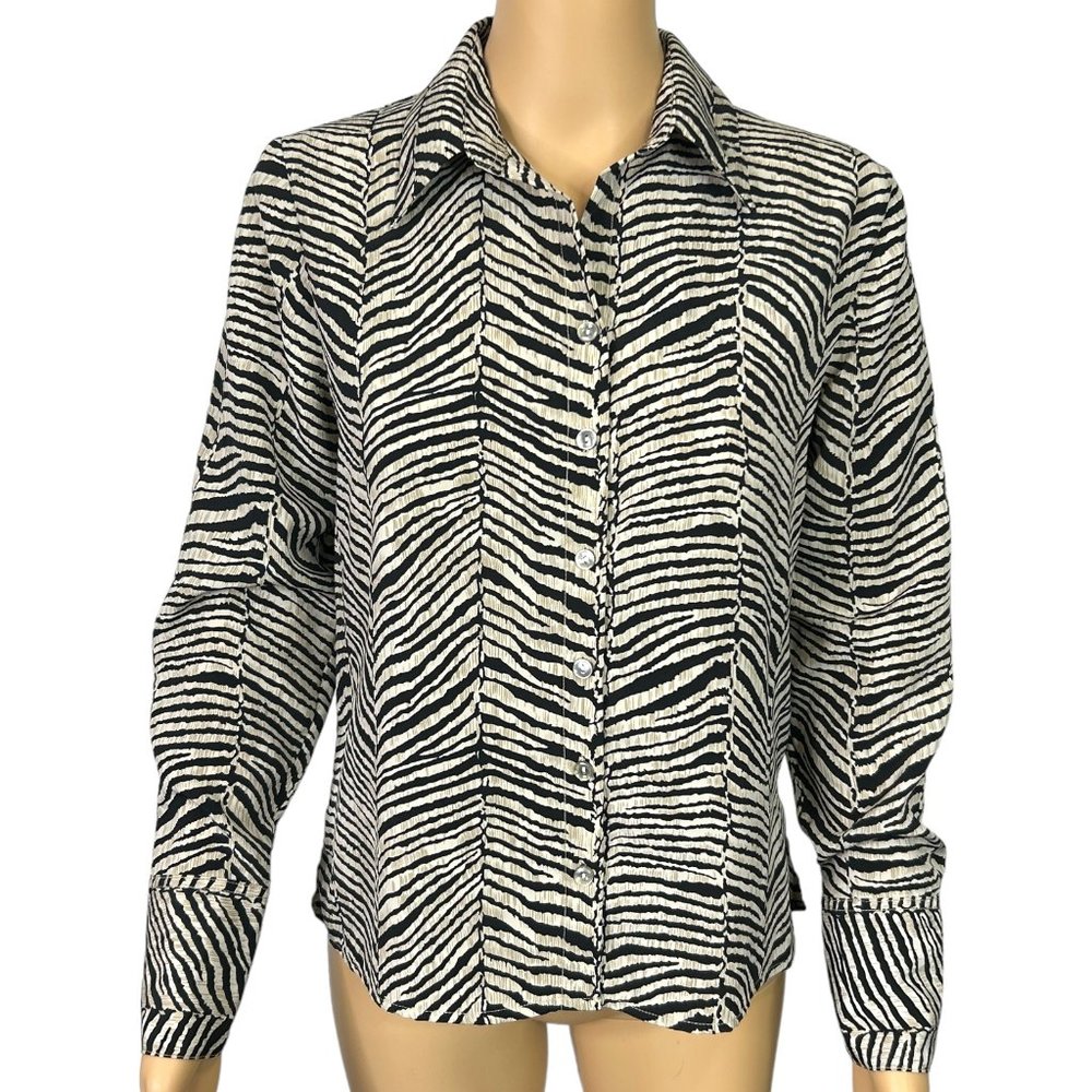 Vintage Milano Womens Petite PM Long Sleeve Button Up Animal Print Shirt‎ Blouse